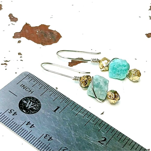 Raw Amazonite Gemstone Dangle Drop, Boho Bohemian Artisan Statement - Picture 5 of 5